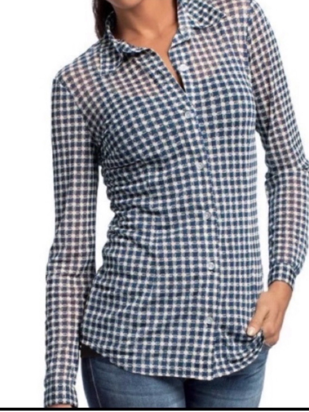 CAbi Navy & White Checked Button-Front Shirt